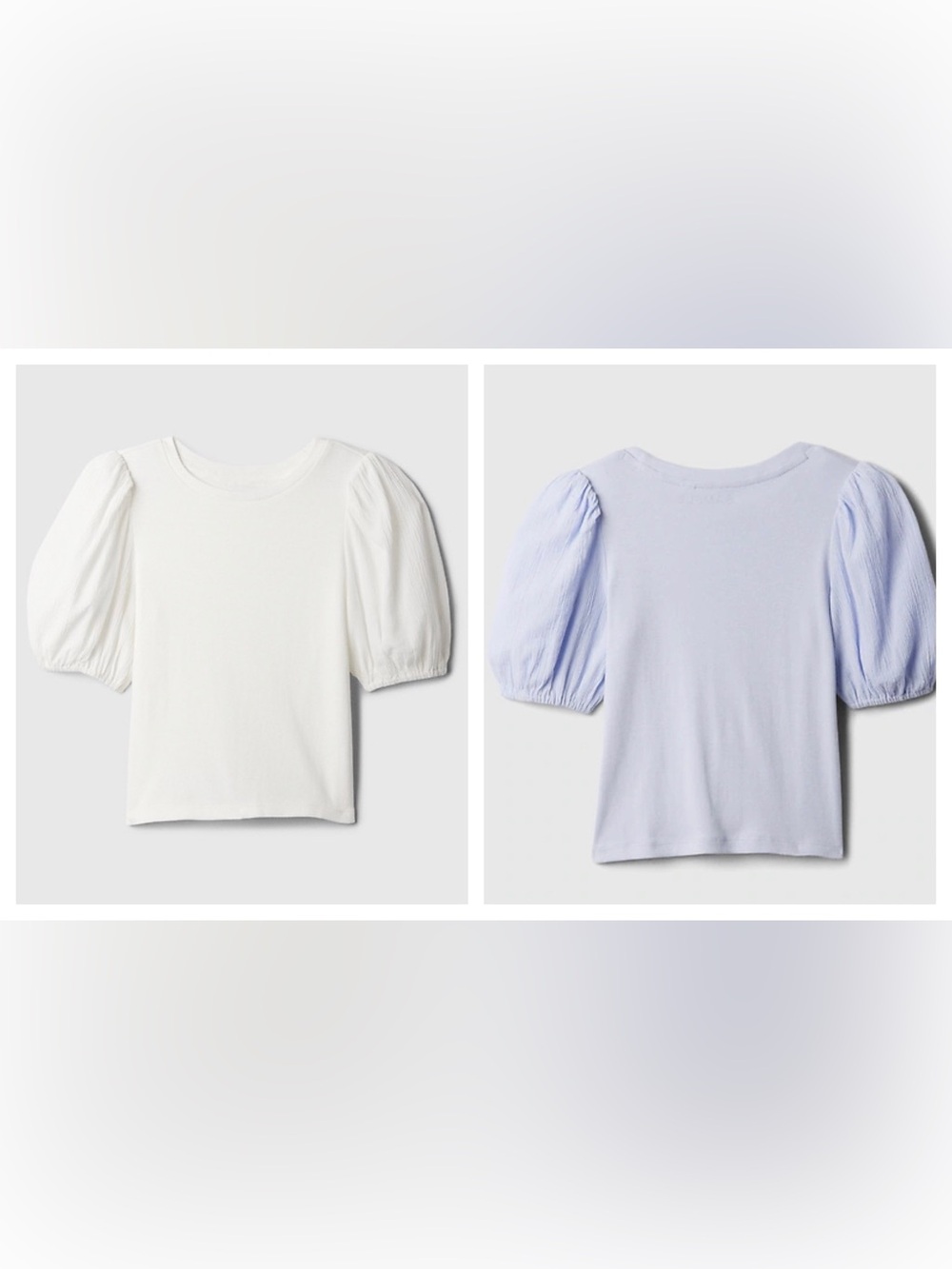NWT Gap Bundle of 2 Puff Sleeve Tops in White and Light Blue 100% Cotton